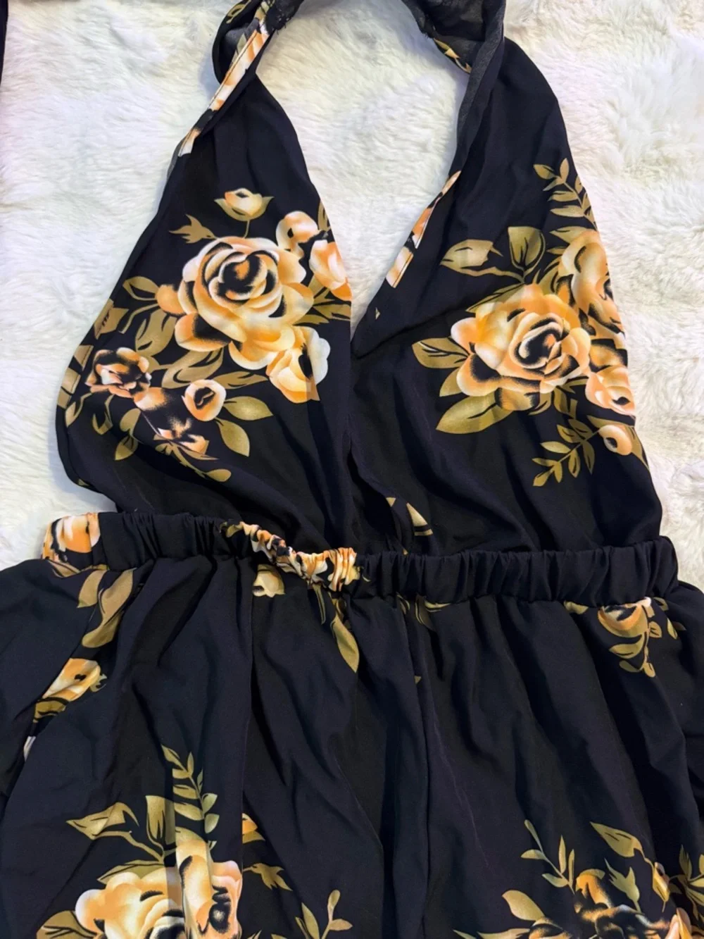 Floral V-Neck Black Wrap Romper - Picture 4 of 6